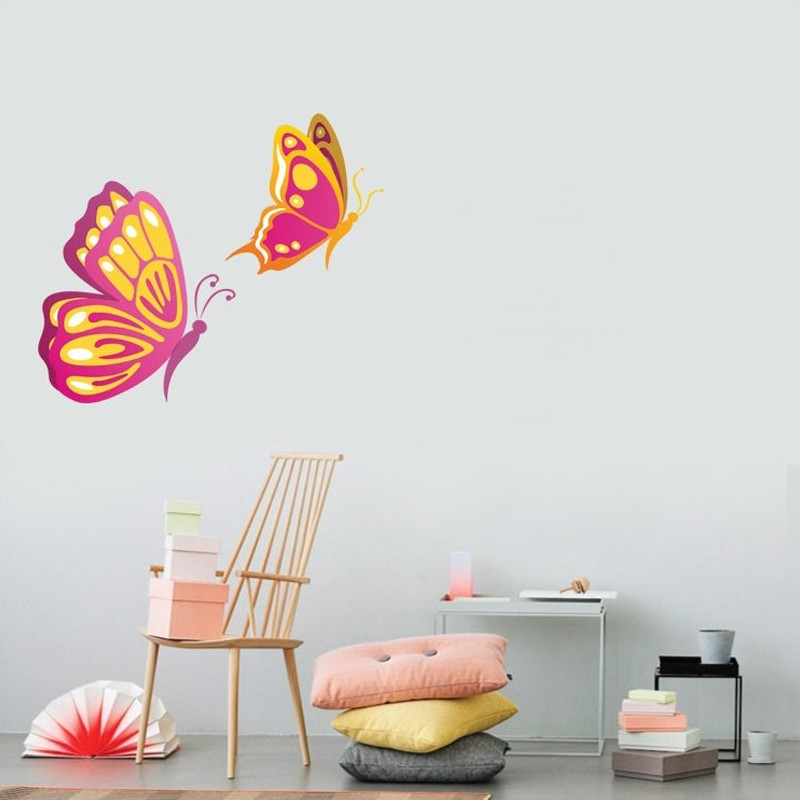 Αυτοκόλλητο τοίχου με Πεταλούδες φούξια