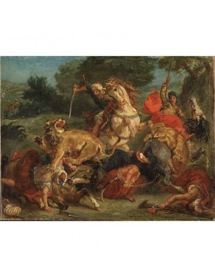 Πίνακας σε καμβά Eugène Delacroix - Lion Hunt - 1855