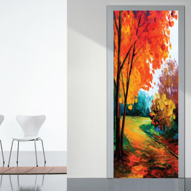 Αυτοκόλλητο πόρτας με Φθινοπωρινή ζωγραφιά