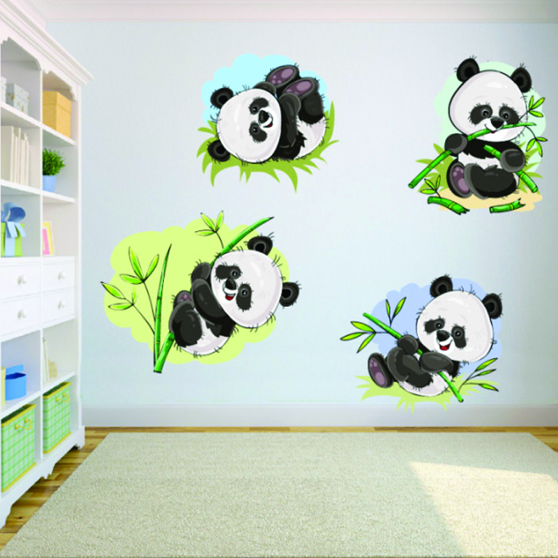 Αυτοκόλλητο τοίχου με ζώα Χαρούμενα panda