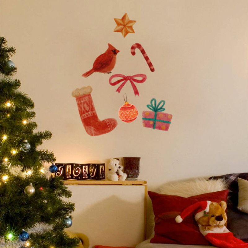 Αυτοκόλλητο τοίχου Χριστουγεννιάτικα αντικείμενα φτιαγμένα με τέμπερα