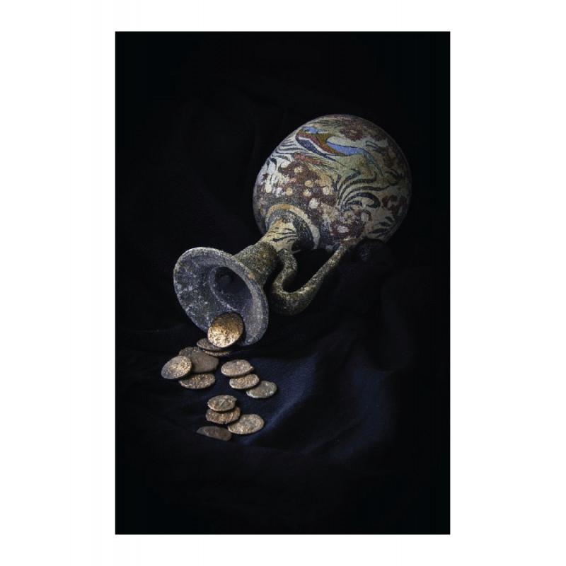 Πίνακας σε καμβά με Ελλάδα με αμφορέα και νομίσματα