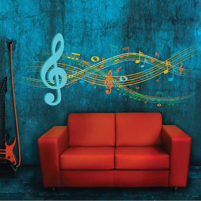 Αυτοκόλλητο τοίχου με Μουσική με χρωματιστές νότες