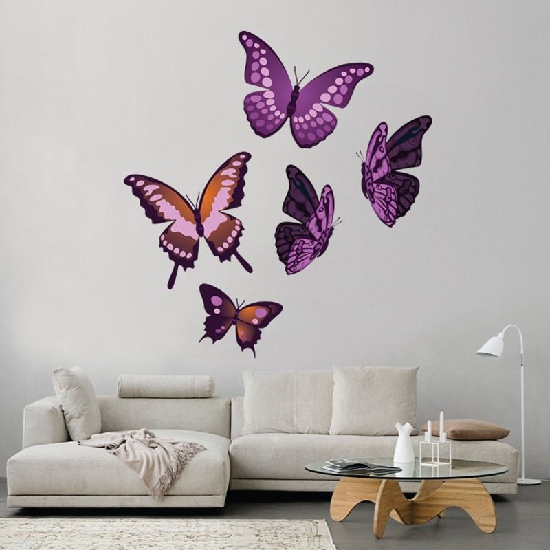 Αυτοκόλλητο τοίχου με Μωβ πεταλούδες 2
