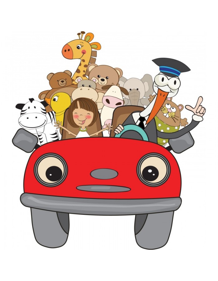 Αυτοκόλλητο τοίχου με ζώα Χαρούμενο αυτοκίνητο