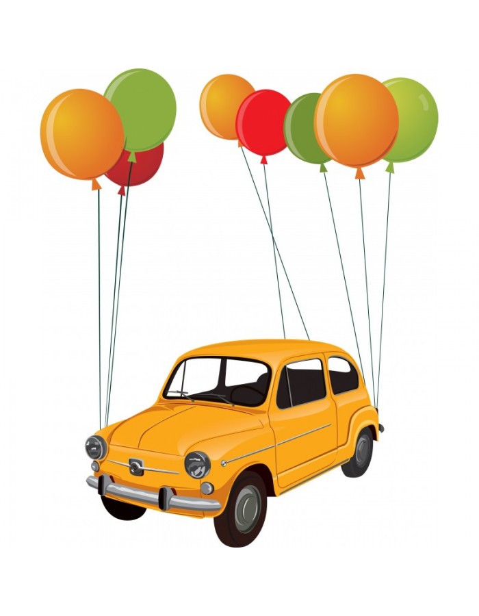 Αυτοκόλλητο τοίχου Παιδικά αυτοκίνητο με μπαλόνια