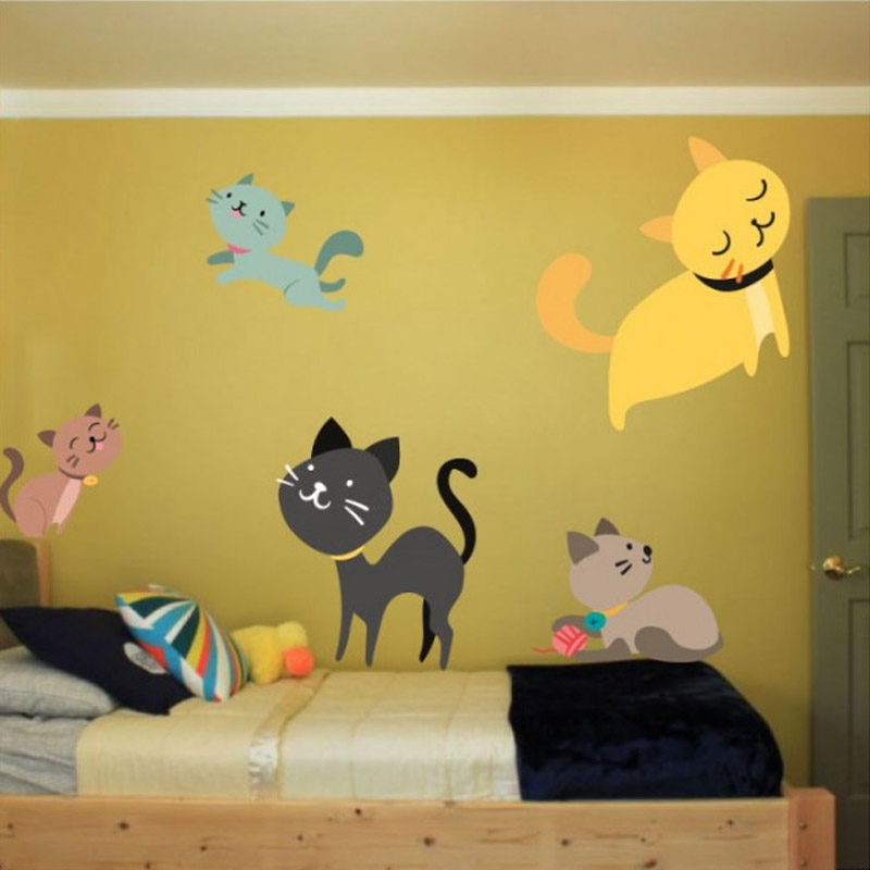 Αυτοκόλλητο τοίχου με ζώα Πολύχρωμες γάτες