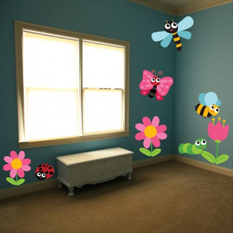 Αυτοκόλλητο τοίχου με ζώα Έντομα και λουλούδια