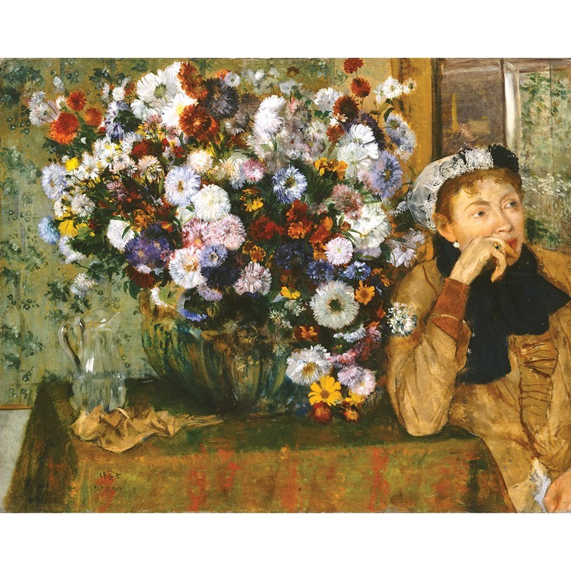 Πίνακας σε καμβά Degas - A Woman Seated beside a Vase of Flowers