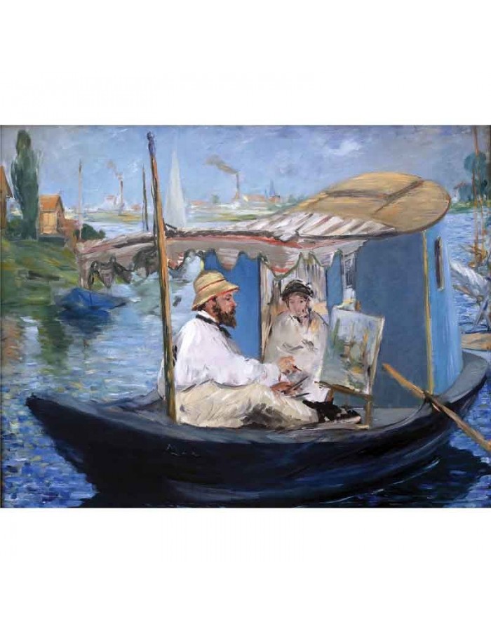 Πίνακας σε καμβά Edouard Manet - Monet works in boat(1874)