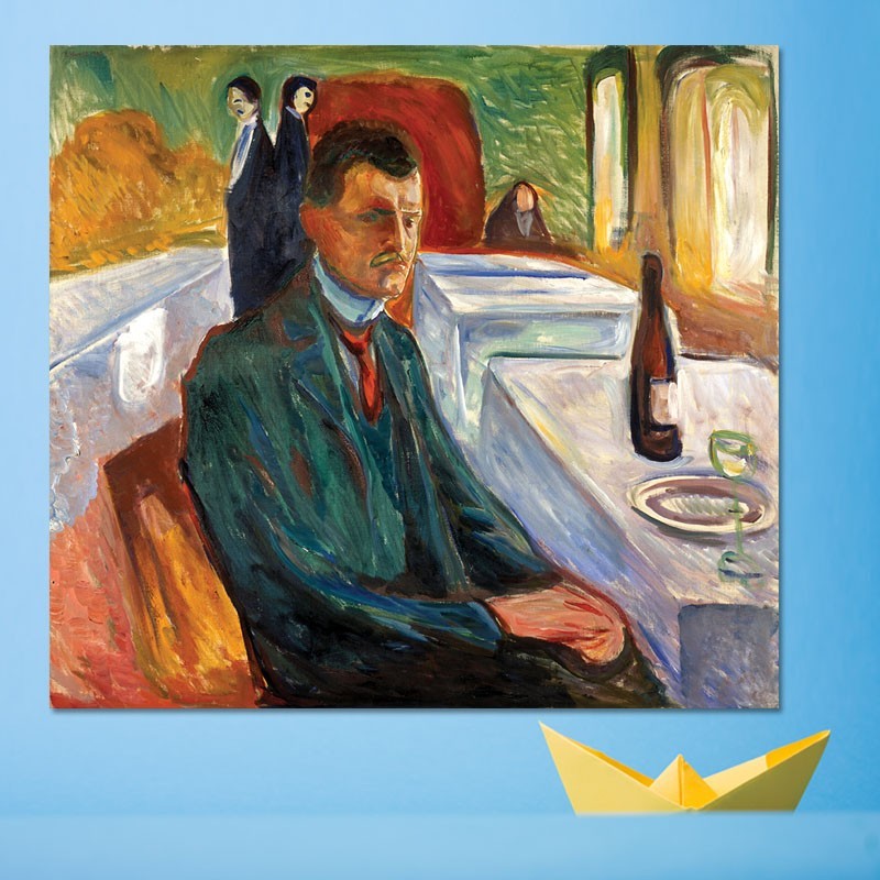 Πίνακας σε καμβά Edvard Munch - Self-Portrait with a Bottle of Wine