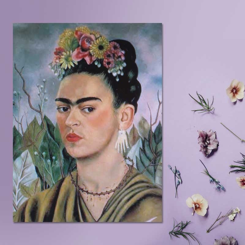 Πίνακας σε καμβά Frida Kahlo - Frida with flowered headdress