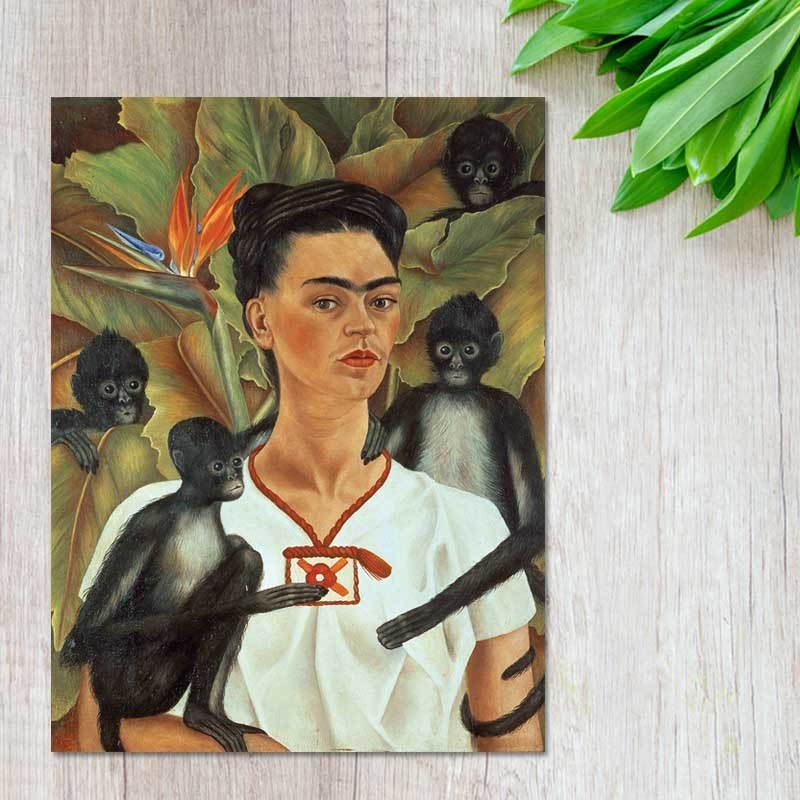 Πίνακας σε καμβά Frida Kahlo - Selfportrait with Monkeys