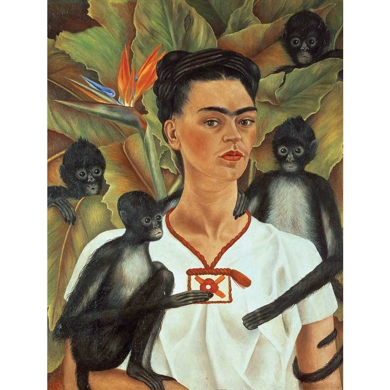 Πίνακας σε καμβά Frida Kahlo - Selfportrait with Monkeys