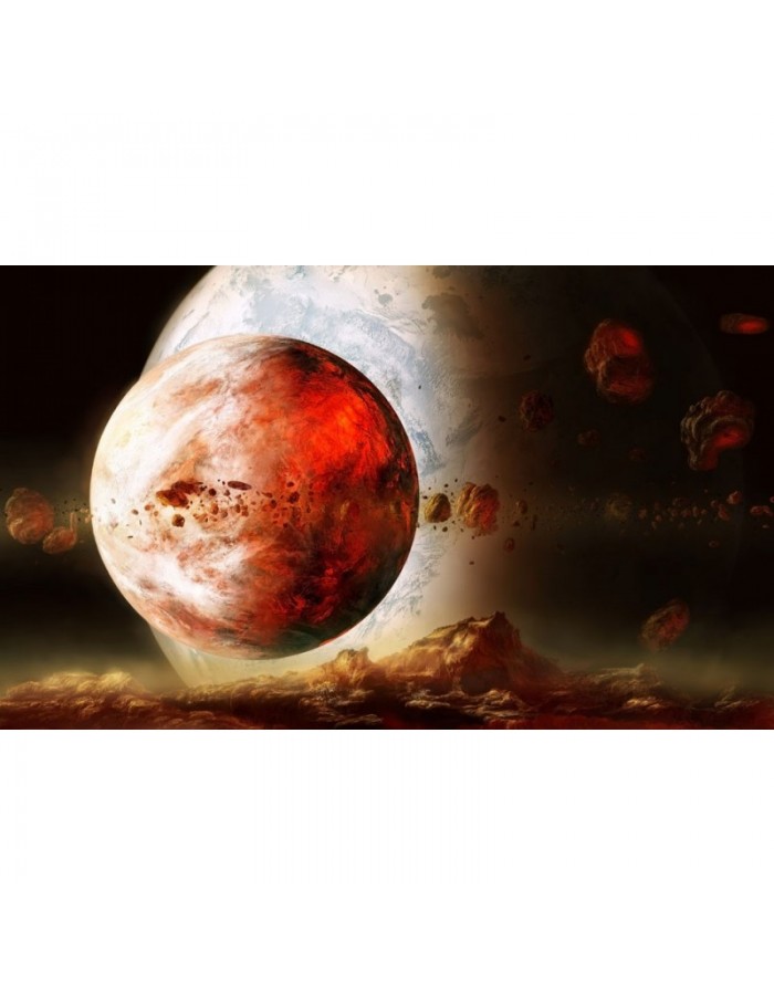 Πίνακας σε καμβά με διάστημα με πλανήτες και μετεωρίτες