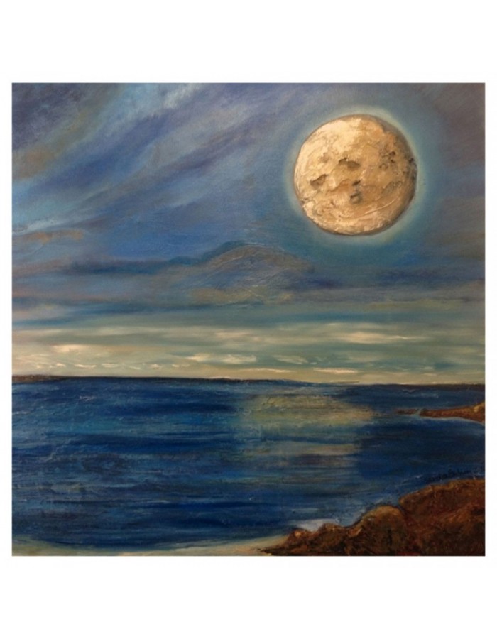 Πίνακας σε καμβά με φεγγάρι πάνω από τη θάλασσα