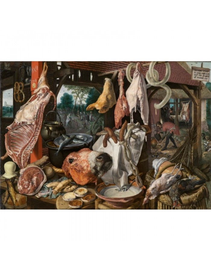 Πίνακας σε καμβά με Ζωγραφική a Meat Stall with the Holy Family