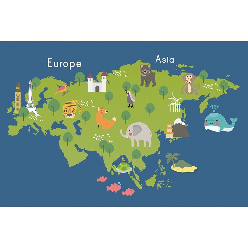 Ταπετσαρία τοίχου Χάρτης με Zώα Ευρώπης και Ασίας