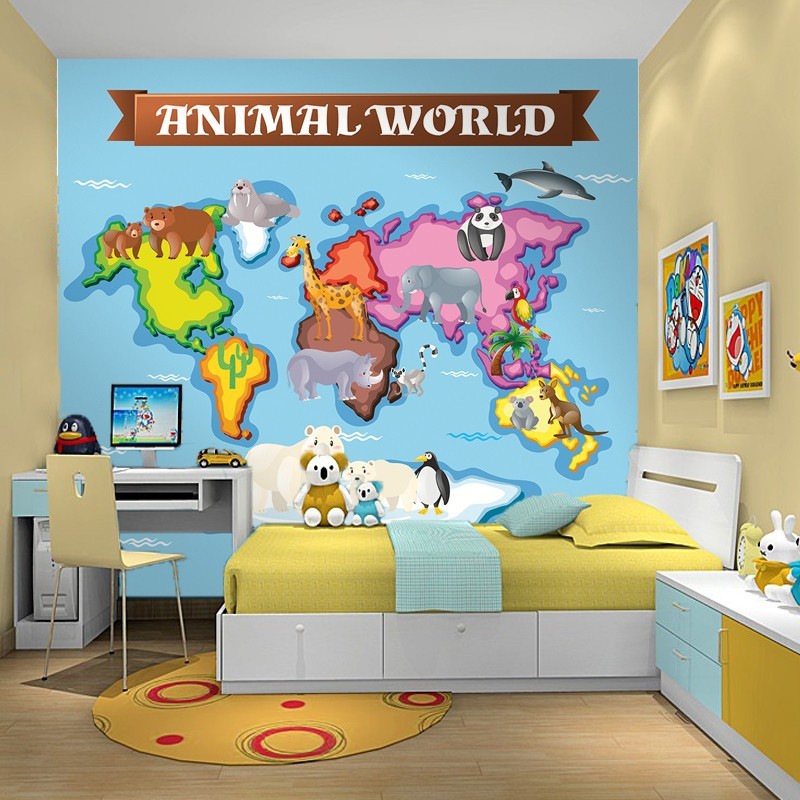 Ταπετσαρία τοίχου Χάρτης του Κόσμου με Ζώα