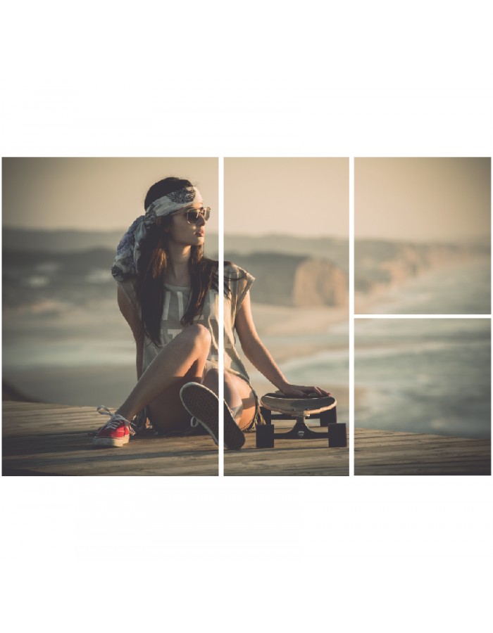 Τετράπτυχος πίνακας σε καμβά Κοπέλα με skate