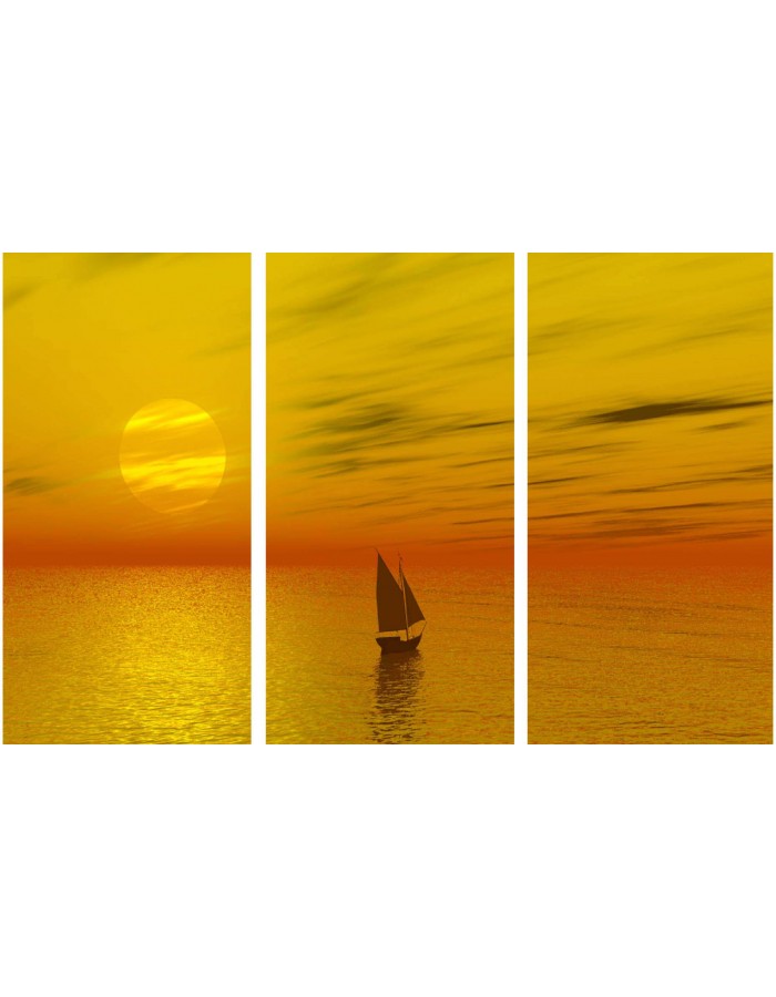 Τρίπτυχος πίνακας σε καμβά Καράβι στο ηλιοβασίλεμα