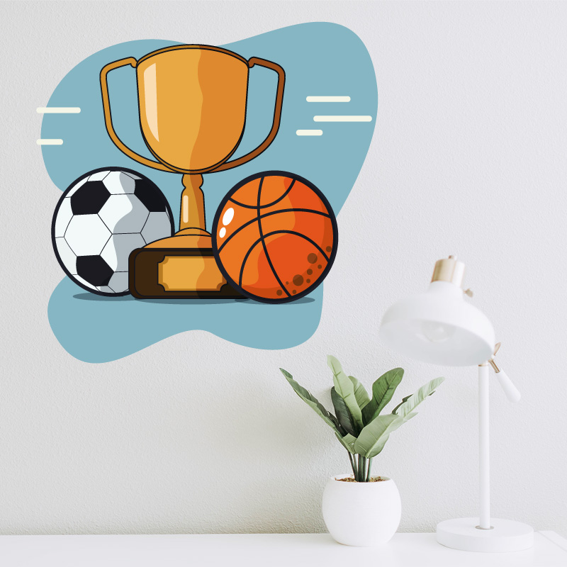 Αυτοκόλλητα τοίχου με Sports Trophy with basket and soccer ball